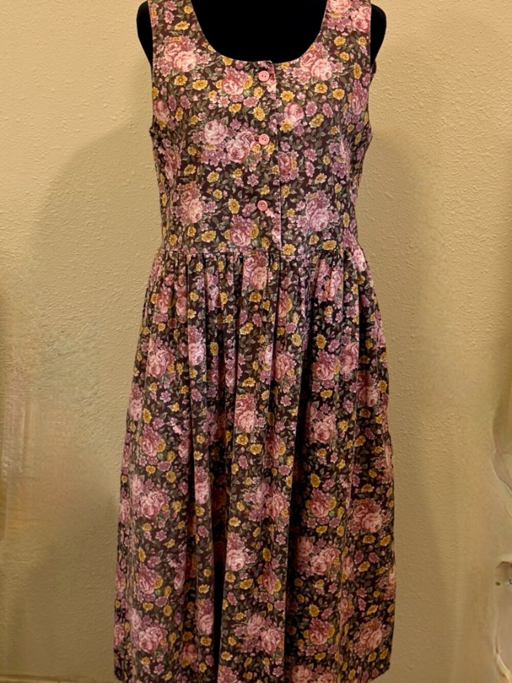 Romantic Dark Rose Babydoll Midi Dress 1990s Grunge Floral  Dark Romantic Size 8